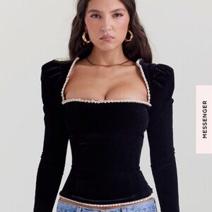 House of CB Black Velvet Top with Cream Trim